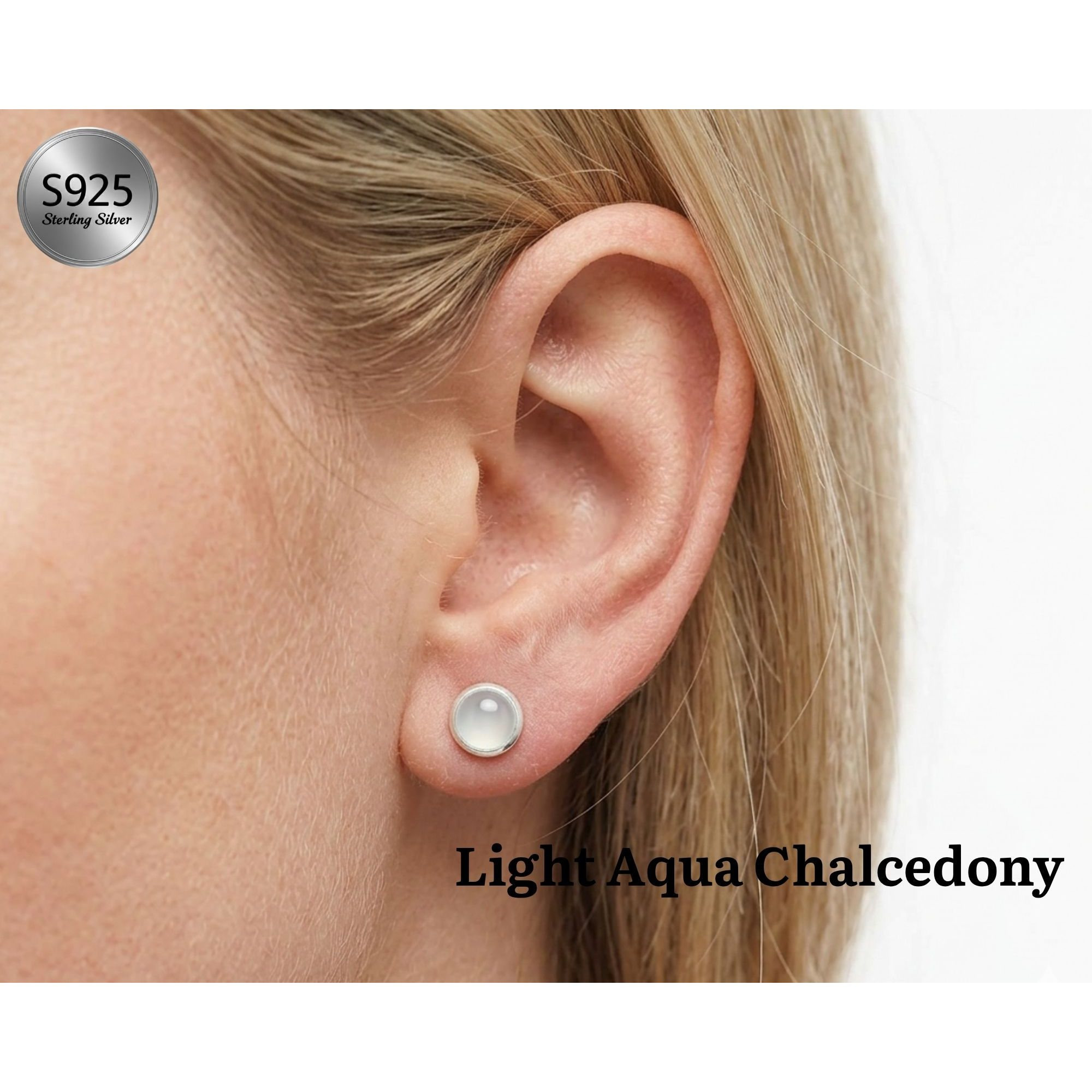 Women's 925 Sterling Silver Minimalist Stud Earrings — Natural Gemstone